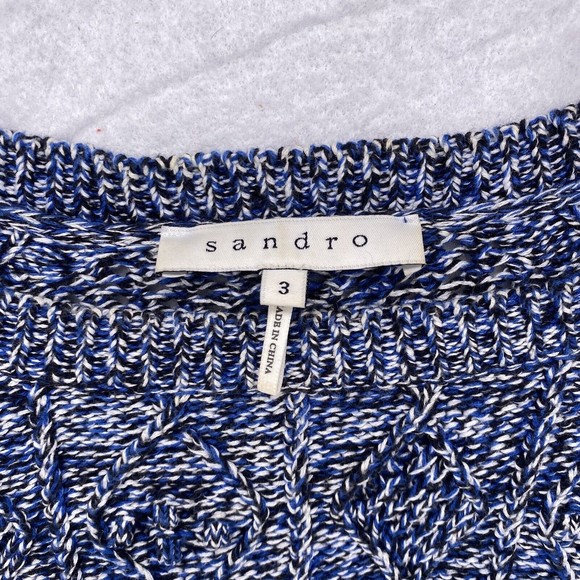 Sandro Women's Blue Size 3 Sweater Cotton Top Long Sleeve Pullover Crew Neck - Picture 6 of 11